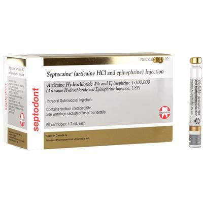 Septocaine Articaine HCl 4% with Epinephrine 1:100,000 Dental Anesthetic Cartridges, 1.7 mL, 50/Box, Gold Box, 01A1400 thumbnail 18