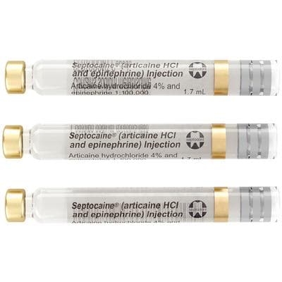 Septocaine Articaine HCl 4% with Epinephrine 1:100,000 Dental Anesthetic Cartridges, 1.7 mL, 50/Box, Gold Box, 01A1400 thumbnail 19