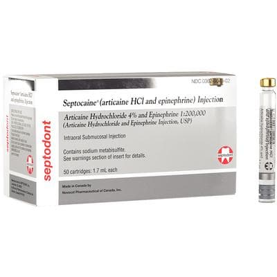 Septocaine Articaine HCl 4% and Epinephrine 1:200,000 Dental Anesthetic Cartridges, 1.7 mL, 50/Box, Silver, 01A1200 thumbnail 18