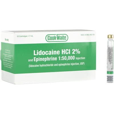 Cook-Waite Lidocaine HCl 2% with Epinephrine 1:50,000 Injection, 1.7 mL Glass Cartridges, 50/Box, 99169 thumbnail 5