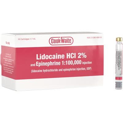 Cook-Waite Lidocaine HCl 2% with Epinephrine 1:100,000 Injection, 1.7 mL Cartridges, 50/Box, Red, 99167 thumbnail 5