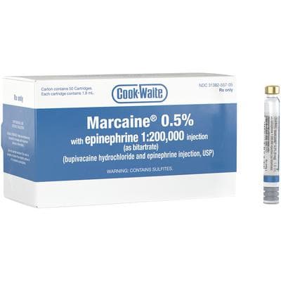Marcaine (Bupivacaine HCl 0.5% with Epinephrine 1:200,000) Dental Anesthetic Cartridges, 1.7 mL, 50/Box, Septodont thumbnail 4
