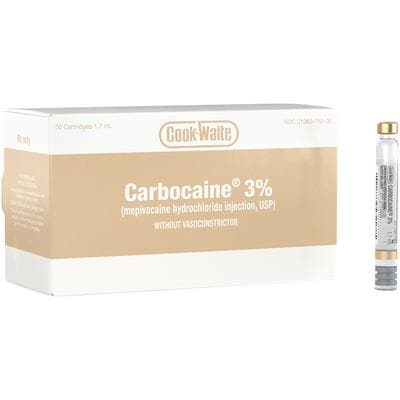 Carbocaine 3% (Mepivacaine Hydrochloride Injection) without Vasoconstrictor, 1.7 mL Glass Cartridges, Box of 50, #143-0735 thumbnail 5