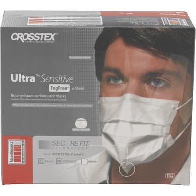 Crosstex Ultra Sensitive FogFree SecureFit Earloop Surgical Mask with Shield, ASTM Level 3, White, 25/Box, GCPWSSF thumbnail 19