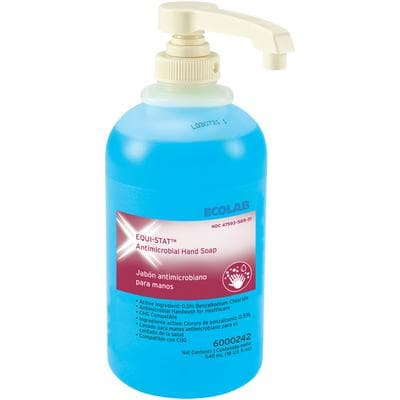 Ecolab Equi-Stat Antimicrobial Hand Soap, 0.5% Benzalkonium Chloride, 540 mL Bottle, Blue, 12/Case thumbnail 6