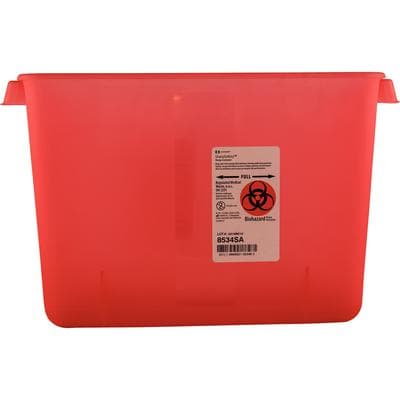 SharpSafety™ In-Room™ Sharps Container with Mailbox-Style Lid, 2 Gallon, Transparent Red, 10/Case thumbnail 3