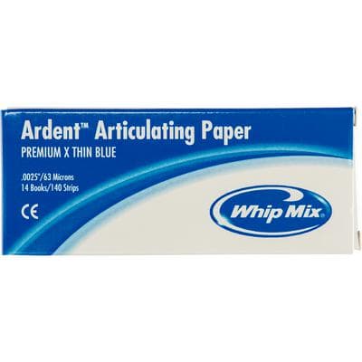 Ardent Articulating Paper Premium X-Thin Blue, 63 Microns (0.0025"), 140 Strips/Box, 10 Strips/Book, 14 Books/Box, Whip Mix #60001 thumbnail 7