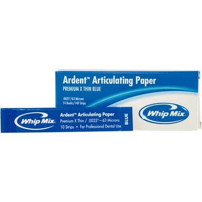 Ardent Articulating Paper Premium X-Thin Blue, 63 Microns (0.0025"), 140 Strips/Box, 10 Strips/Book, 14 Books/Box, Whip Mix #60001 thumbnail 8