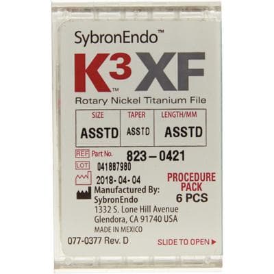 K3 XF NiTi Rotary Files, Taper .04, 21mm Procedure Pack (6 Files, Assorted Sizes 25-40), Kerr #823-0421 thumbnail 7