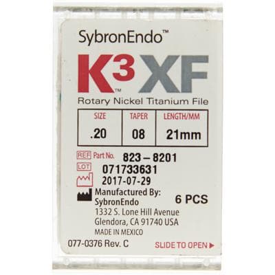 Kerr K3XF Nickel Titanium Rotary File, Size #20, .08 Taper, 21mm, Yellow, 6/Pack, 823-8201 thumbnail 7