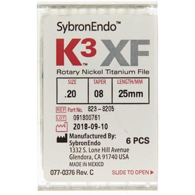 K3XF Nickel Titanium Rotary File, #20, .08 Taper, 25mm, Yellow, 6/Pk, 823-8205 thumbnail 20