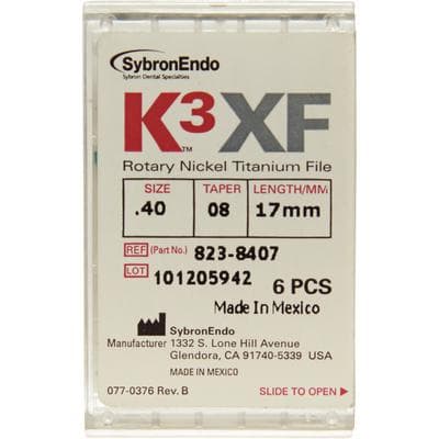 Kerr K3XF Nickel Titanium Rotary File, Size #40, .08 Taper, 17mm, Black, Pack of 6, 823-8407 thumbnail 7