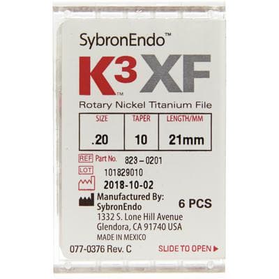 Kerr K3XF Nickel Titanium Rotary File, Size #20, Taper .10, 21mm, Yellow, Pack of 6, 823-0201 thumbnail 6