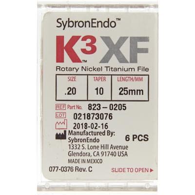 Kerr K3XF Nickel Titanium Rotary File, Size #20, Taper .10, 25mm, Yellow, Pack of 6, 823-0205 thumbnail 7