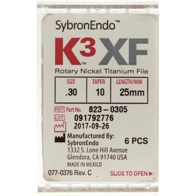 Kerr K3XF Nickel Titanium Rotary File, Size #30, .10 Taper, 25mm, Blue, Pack of 6, 823-0305 thumbnail 6