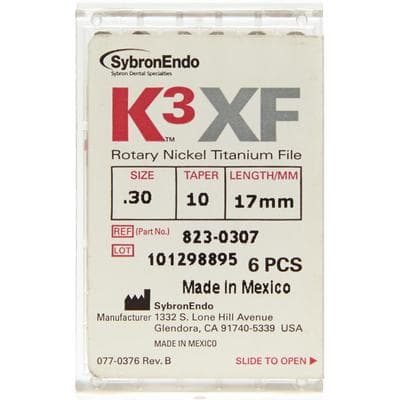 K3XF Nickel Titanium Rotary File, Size #30, Taper .10, 17mm, Blue, Pack of 6, 823-0307 thumbnail 6