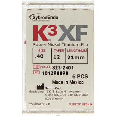 Kerr K3XF Nickel Titanium Rotary File, #40/.12 Taper, 21mm, Black, Pack of 6, 823-2401 thumbnail 6