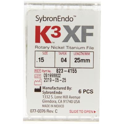 K3XF Nickel-Titanium Rotary File, .04 Taper, #15, White, 25 mm, 6/Pk, 823-4155 thumbnail 14