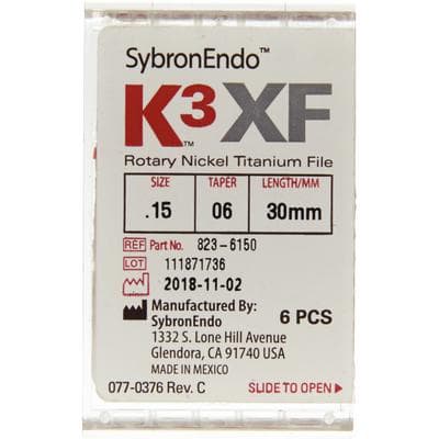 Kerr K3XF Nickel Titanium Rotary File, Size #15, .06 Taper, 30mm, White, Pack of 6, 823-6150 thumbnail 7