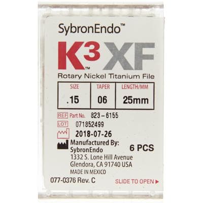 Kerr K3XF Nickel Titanium Rotary File, #15 White, .06 Taper, 25mm, Pack of 6, 823-6155 thumbnail 7