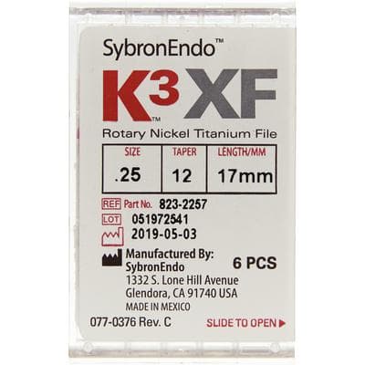 Kerr K3XF Nickel Titanium Rotary File, Size #25, Taper .12, 17mm, Red, Pack of 6, 823-2257 thumbnail 13