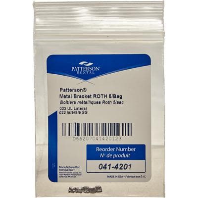 Patterson® A Roth Metal Twin Brackets, .022 Slot, Upper Left Lateral (UL2), Without Hooks, 5/Pkg - Patterson® A Roth Metal Twin Brackets – .022, 5/Pkg - UL2, Upper Left Lateral, Without Hooks - Image 1