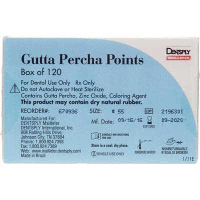 Dentsply Maillefer Gutta-Percha Points, 0.02 Taper, ISO #55, Red, 30mm, 120/Bx (6 Vials of 20), 670936 thumbnail 6