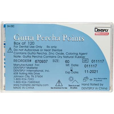 Dentsply Maillefer Gutta-Percha Points, 0.02 Taper, ISO #60, Blue, 30mm, 120/Bx (6 Vials of 20), Ref 670937 thumbnail 6