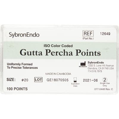 Kerr Standardized Gutta Percha Points, ISO Size #20 (Yellow), 100/Box, Ref 12649 thumbnail 8