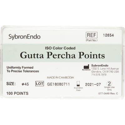 Kerr Standardized Gutta Percha Points, ISO Size #45, White, 100/Box, #12654 thumbnail 8
