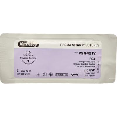 Hu-Friedy Perma Sharp PGA Absorbable Suture, 5-0, Undyed Braided, C-6 Needle, 3/8 Circle Reverse Cutting, 27", 12/Box, PSN421V thumbnail 14