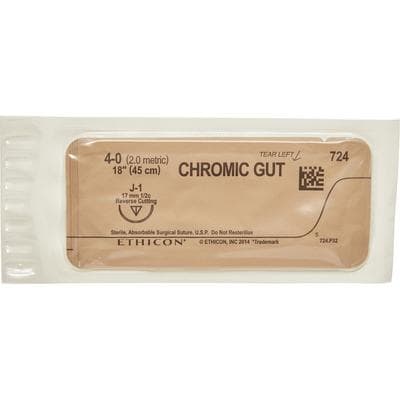 Ethicon Chromic Gut Surgical Suture, 4-0, 18", Reverse Cutting J-1 1/2 Circle Needle, 12/Box, 724G thumbnail 9