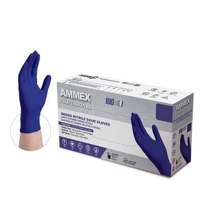 Ammex Indigo Nitrile Exam Gloves, Powder Free, Latex Free, Non-Sterile, Textured, Medium, 100/Box thumbnail 11