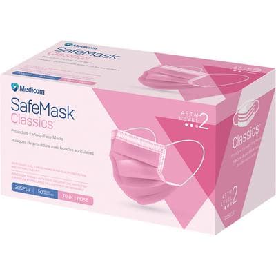 SafeMask® Classics™ Procedure Earloop Face Mask, ASTM Level 2, Latex Free, Pink, 50/Pkg - SafeMask® Classics™ Procedure Earloop Face Mask – ASTM Level 2, Latex Free, 50/Pkg - Pink - Image 1