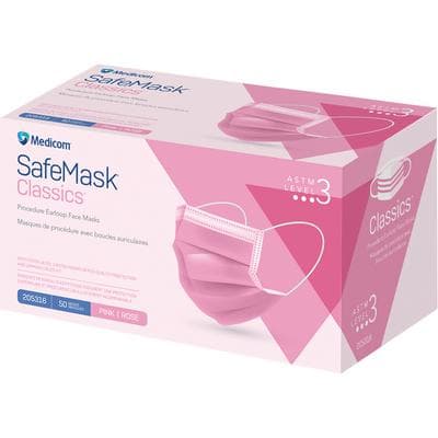 SafeMask® Classics™ Procedure Earloop Face Mask, ASTM Level 3, Latex Free, Pink, 50/Pkg - SafeMask® Classics™ Procedure Earloop Face Mask – ASTM Level 3, Latex Free, 50/Pkg - Pink - Image 1