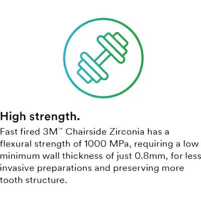 3M (Solventum) Chairside Zirconia Intro Kit for CEREC, 5 Blocks (4 Crown Blocks: 1xA1, 2xA2, 1xA3; 1 Bridge Block: A2), 20mm & 39mm, 69956 thumbnail 17