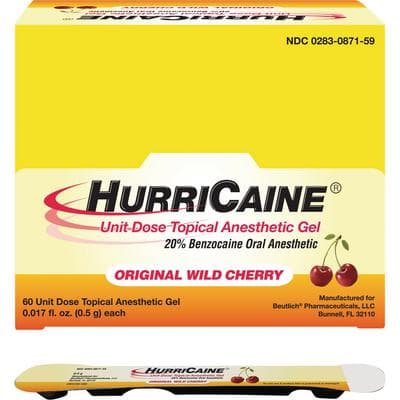 HurriCaine® Topical Anesthetic Gel Unit Dose, 20% Benzocaine, Original Wild Cherry, 0.5 g (0.017 fl oz) Each, 60/Box, NDC 00283-0871-59 thumbnail 2