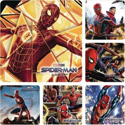 Superhero Licensed Stickers, Spider-Man 3 No Way Home, 2-1/2" x 2-1/2", 100/Roll - Superhero Licensed Stickers –2 1/2" x 2-1/2", 100/Roll - Spider-Man 3 No Way Home - Image 1