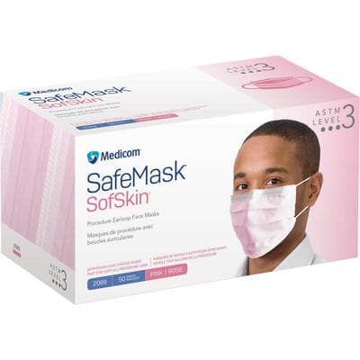 Medicom SafeMask SofSkin Procedure Earloop Face Masks, ASTM F2100 Level 3, Pink, 50/Box - Medicom® SafeMask® SofSkin® Procedure Earloop Face Masks – ASTM F2100 Level 3, 50/Pkg - Pink - Image 1