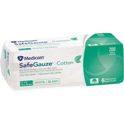 SafeGauze® Cotton™ Nonwoven Sponges, 4" x 4", 4-Ply, Nonsterile, 2000/Pkg (10 bags of 200) - SafeGauze® Cotton™ Sponges – Nonwoven, Nonsterile - 4" x 4", 2000/Pkg - Image 1