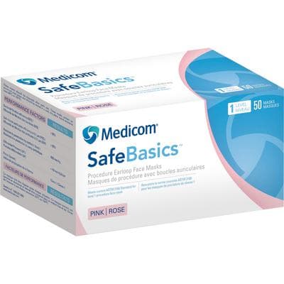 SafeBasics™ Earloop Procedure Masks, ASTM Level 1, Fluid-Resistant, Latex-Free, Pink, 50/Box - SafeBasics™ Earloop Masks – ASTM Level 1, 50/Box - Pink - Image 1