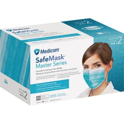 Safe+Mask® Master Series Earloop Procedure Masks, ASTM Level 2, Ocean Surf (Aqua), 50/Box - Safe+Mask® Master Series Earloop Masks, 50/Box - ASTM Level 2, Ocean Surf (Aqua) - Image 1