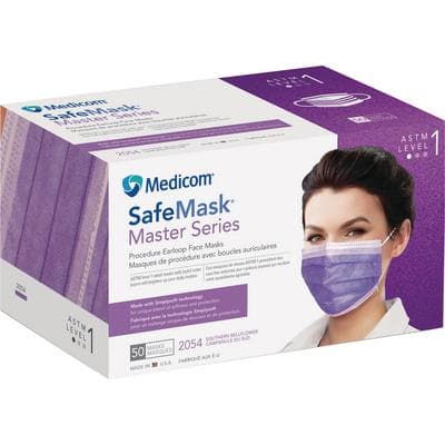 Safe+Mask® Master Series Earloop Procedure Masks, ASTM Level 1, Fluid-Resistant, Southern Bellflower (Purple), 50/Box - Safe+Mask® Master Series Earloop Masks, 50/Box - ASTM Level 1, Southern Bellflower (Purple) - Image 1