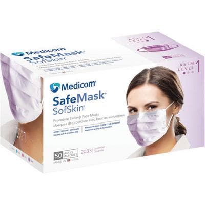 Safe+Mask® SofSkin® Procedure Earloop Masks, ASTM Level 1, Fluid-Resistant, Lavender, 50/Box, 2045 - Safe+Mask® SofSkin® Procedure Earloop Masks – ASTM Level 1, 50/Box - Lavender - Image 1