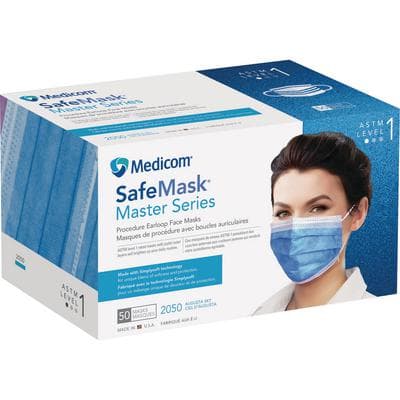 Safe+Mask® Master Series Earloop Procedure Masks, ASTM Level 1, Fluid-Resistant, Augusta Sky (Blue), 50/Box - Safe+Mask® Master Series Earloop Masks, 50/Box - ASTM Level 1, Augusta Sky (Blue) - Image 1