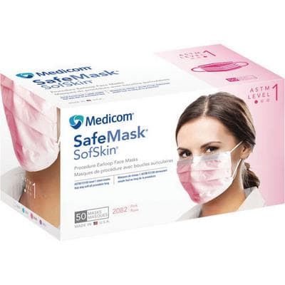 Safe+Mask® SofSkin® Procedure Earloop Masks, ASTM Level 1, Fluid-Resistant, Latex-Free, Pink, 50/Box, 2044 - Safe+Mask® SofSkin® Procedure Earloop Masks – ASTM Level 1, 50/Box - Pink - Image 1