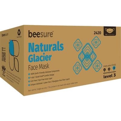 BeeSure Naturals Procedure Face Mask, ASTM Level 3, Ear Loop, Glacier Blue, 50/Box, BE2420 thumbnail 7