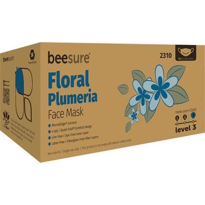 BeeSure Floral Earloop Face Mask, ASTM Level 3, Plumeria Blue, 50/Box, BE2310 thumbnail 12