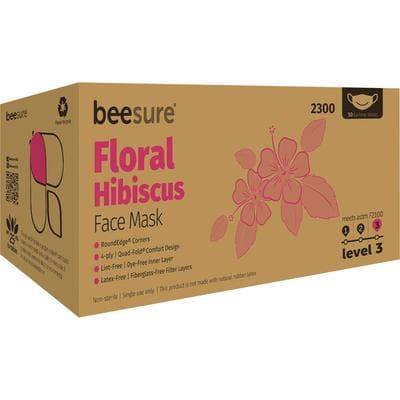 BeeSure Floral Earloop Face Mask, ASTM Level 3, Hibiscus Pink, 50/Box, BE2300 thumbnail 16