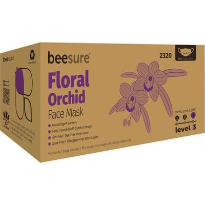 BeeSure Floral Earloop Face Mask, Orchid Printed Design, ASTM Level 3, 50/Box, BE2320 thumbnail 9